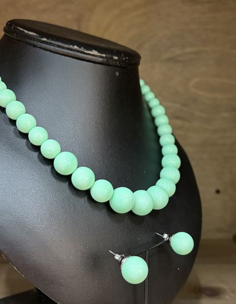 Perlekjede - Sett Med Øredobber - Mint